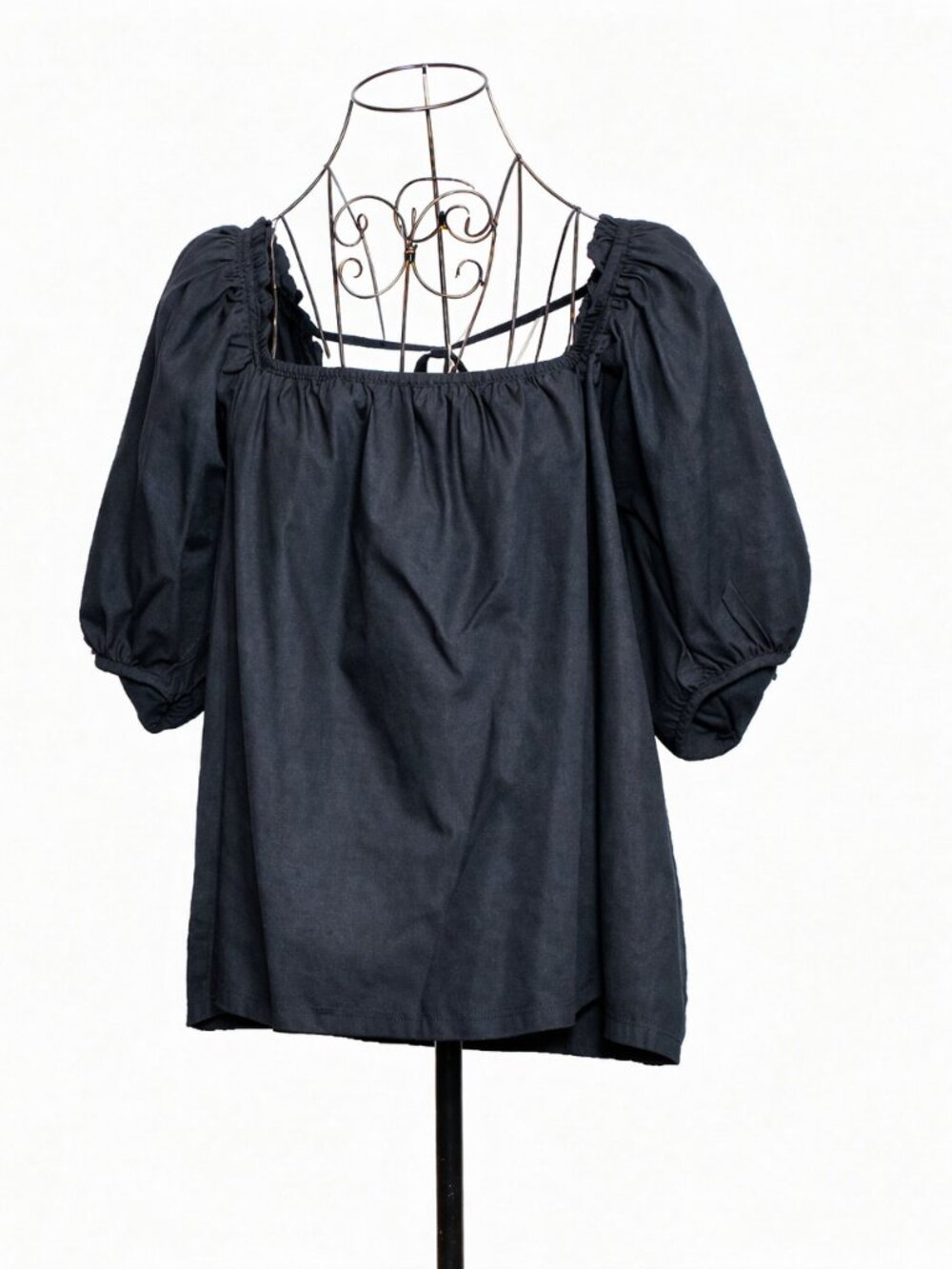 Women’s Black Peasant Blouse Square Neck Puff Sleeve Boho Top Loose Fit Size XXL
